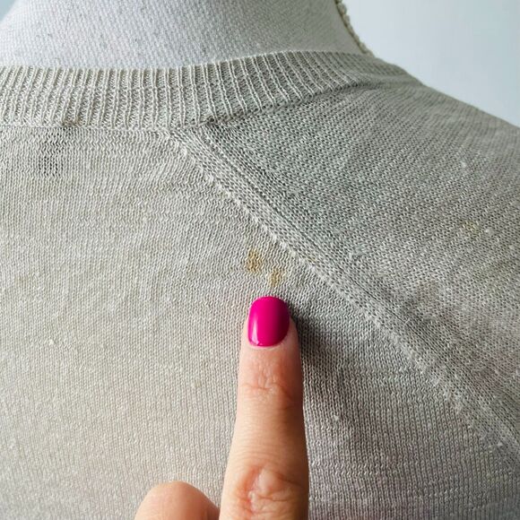 Theory Toraely Sag Harbor Ombre Sweater Linen Gray Size Petite Knit Short Sleeve - Picture 5 of 9